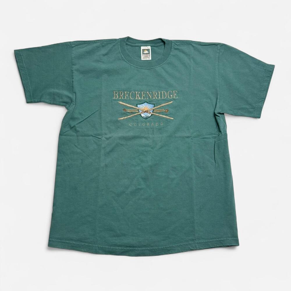 Breckenridge Colorado Graphic T Shirt Green Large Cotton Ski Tee